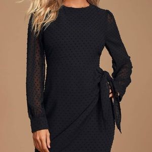 Lulu’s Much Love Black Swiss Dot Long Sleeve Tied Front Mini Dress